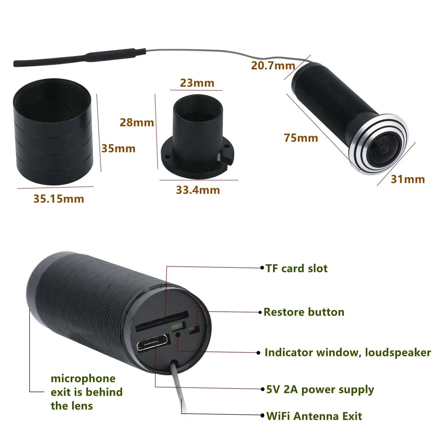 1080P WiFi Door Peephole Camera with 160° Wide Angle-EU Plug