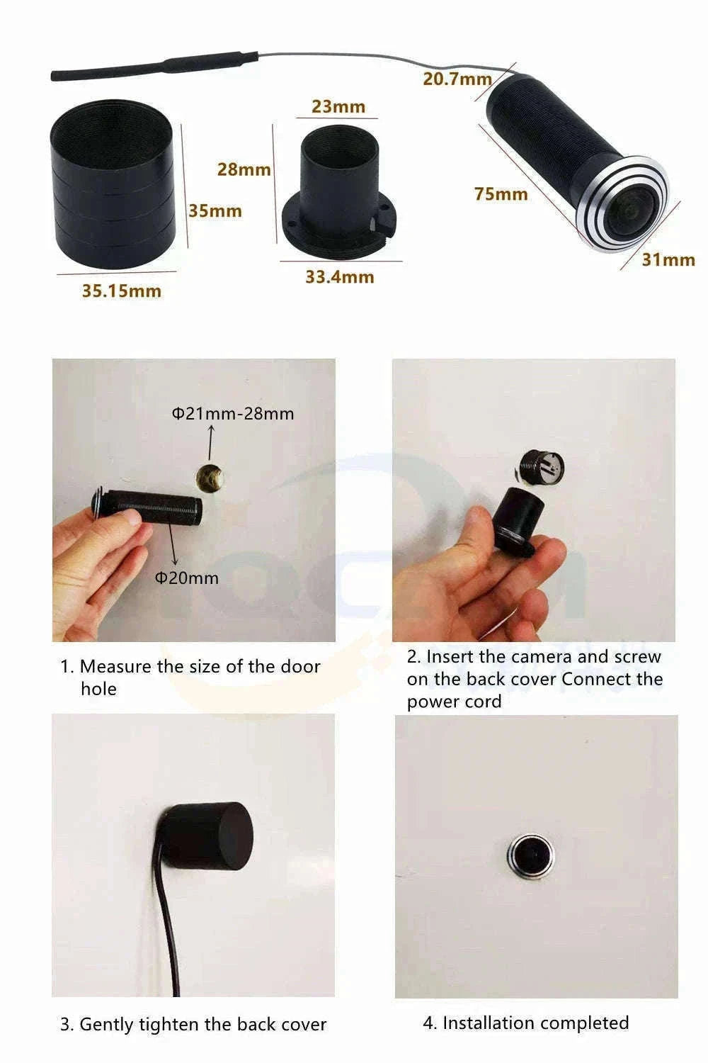 1080P WiFi Door Peephole Camera with 160° Wide Angle-EU Plug