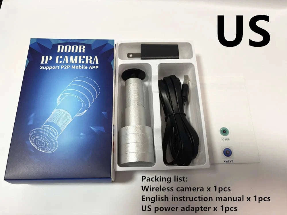1080P WiFi Peephole Camera Door Viewer with Motion Detection-black US Power