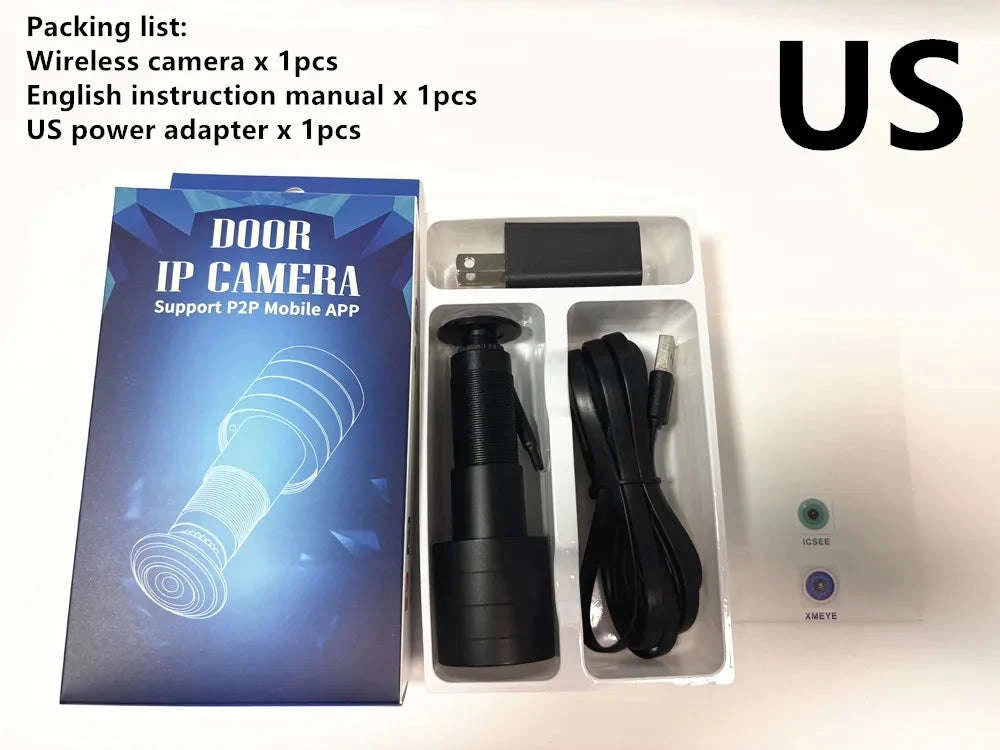1080P WiFi Peephole Camera Door Viewer with Motion Detection-black US Power