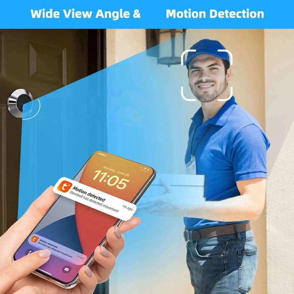 1080P WiFi Peephole Door Camera with Motion Detection-silver / EU Plug