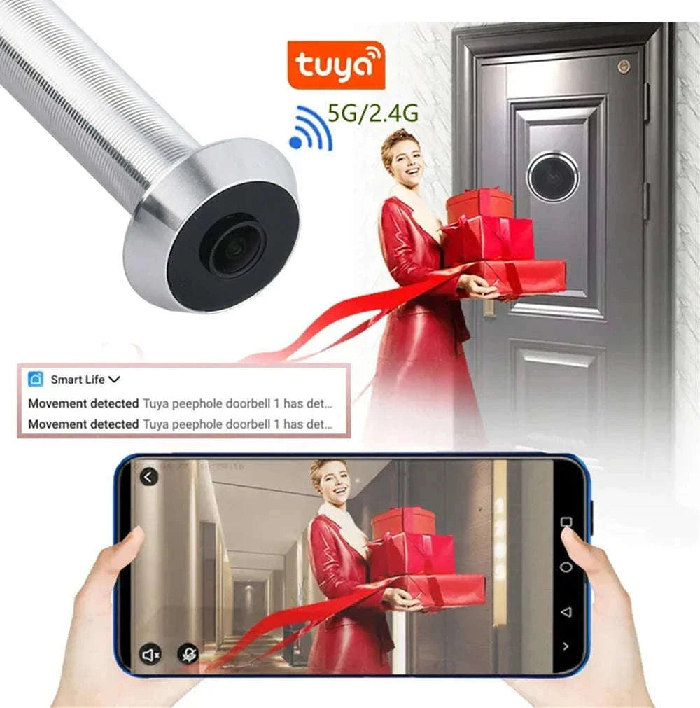 1080P WiFi Peephole Door Camera with Motion Detection-silver / EU Plug