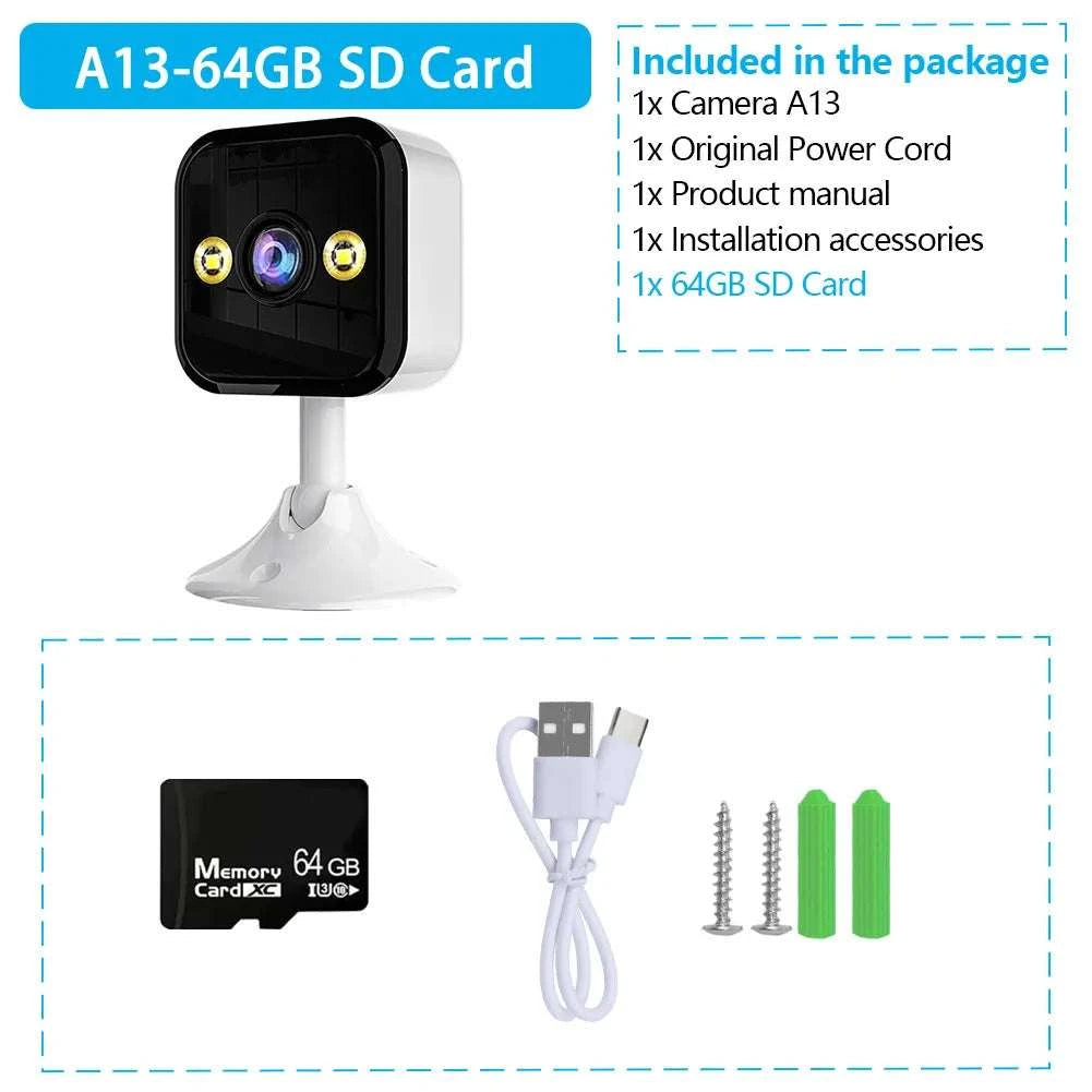 1080P WiFi Security Camera Indoor Outdoor IP66 Night Vision-A13-32GB SD Card / UK Plug