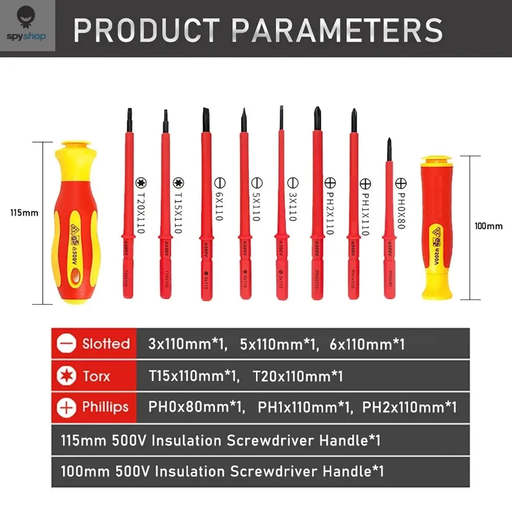 10Pcs Interchangeable Blade VDE Insulated Screwdriver Set with Case Magnetic 500V Home and Professional Use Electricians Tools Spy-shop.com