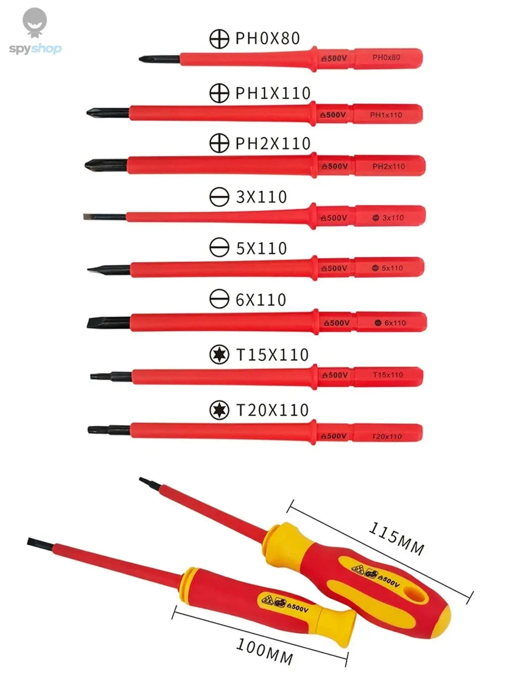 10Pcs Interchangeable Blade VDE Insulated Screwdriver Set with Case Magnetic 500V Home and Professional Use Electricians Tools Spy-shop.com