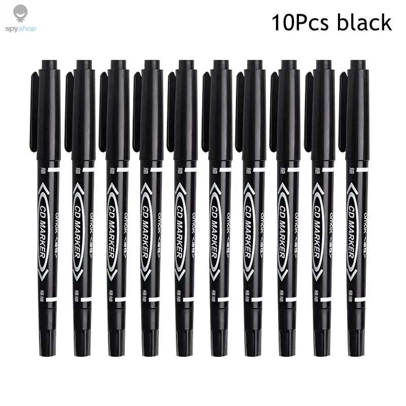 10Pcs/set Double Tip Art Black Blue ink Permanent Paint Marker Pen for Plastic Wood Stone Metal Glass Doodling Marking Graffiti Spy-shop.com