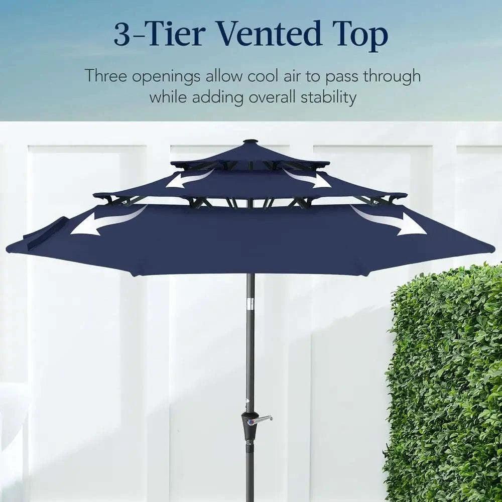 10ft 3-Tier Patio Umbrella with Crank Lift for Outdoor Shade-United States