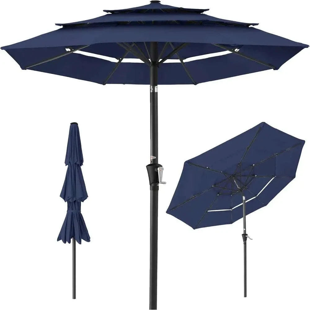 10ft 3-Tier Patio Umbrella with Crank Lift for Outdoor Shade-United States