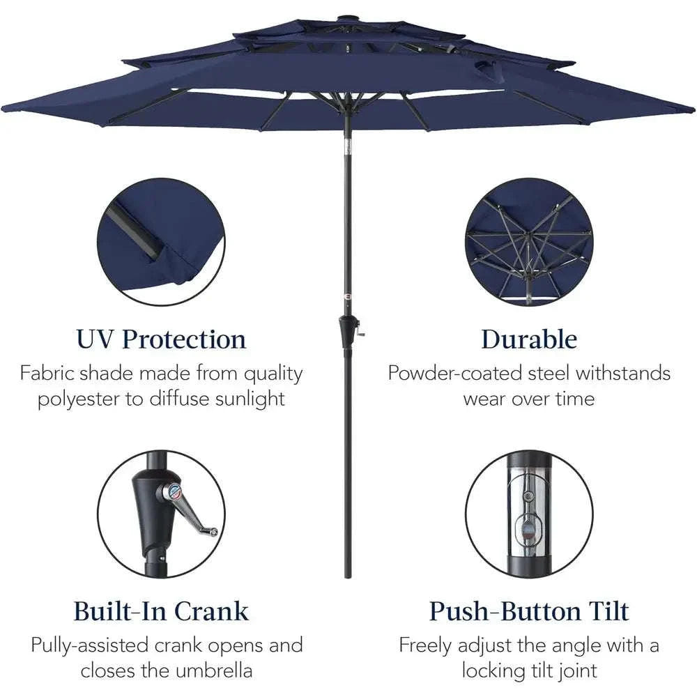 10ft 3-Tier Patio Umbrella with Crank Lift for Outdoor Shade-United States
