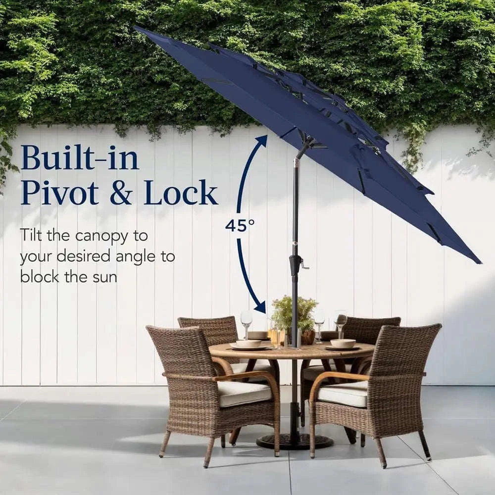 10ft 3-Tier Patio Umbrella with Crank Lift for Outdoor Shade-United States