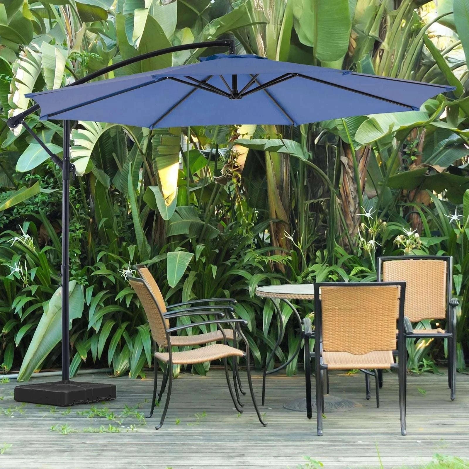 10FT Cantilever Patio Umbrella with Tilt & UV50+ Sun Protection-BLUE / United States