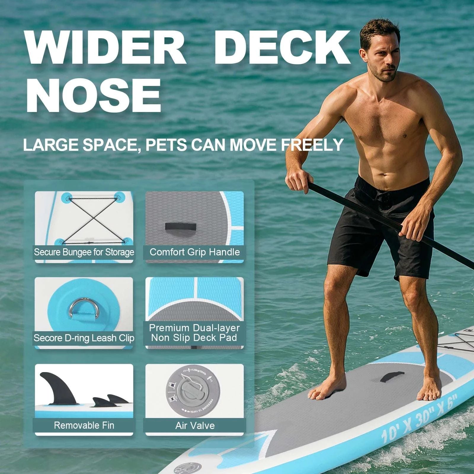 10ft Inflatable Stand Up Paddle Board with EVA Deck & Accessories-SKY BLUE / United States