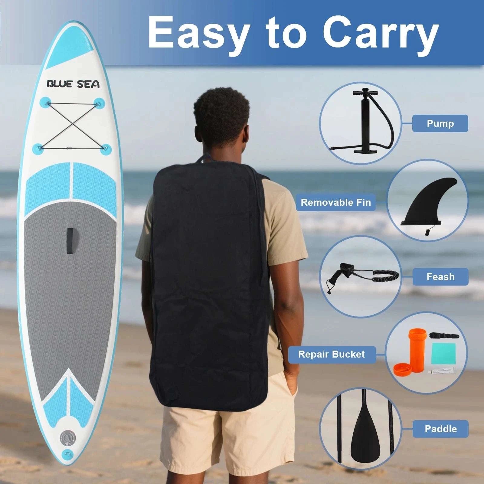 10ft Inflatable Stand Up Paddle Board with EVA Deck & Accessories-SKY BLUE / United States