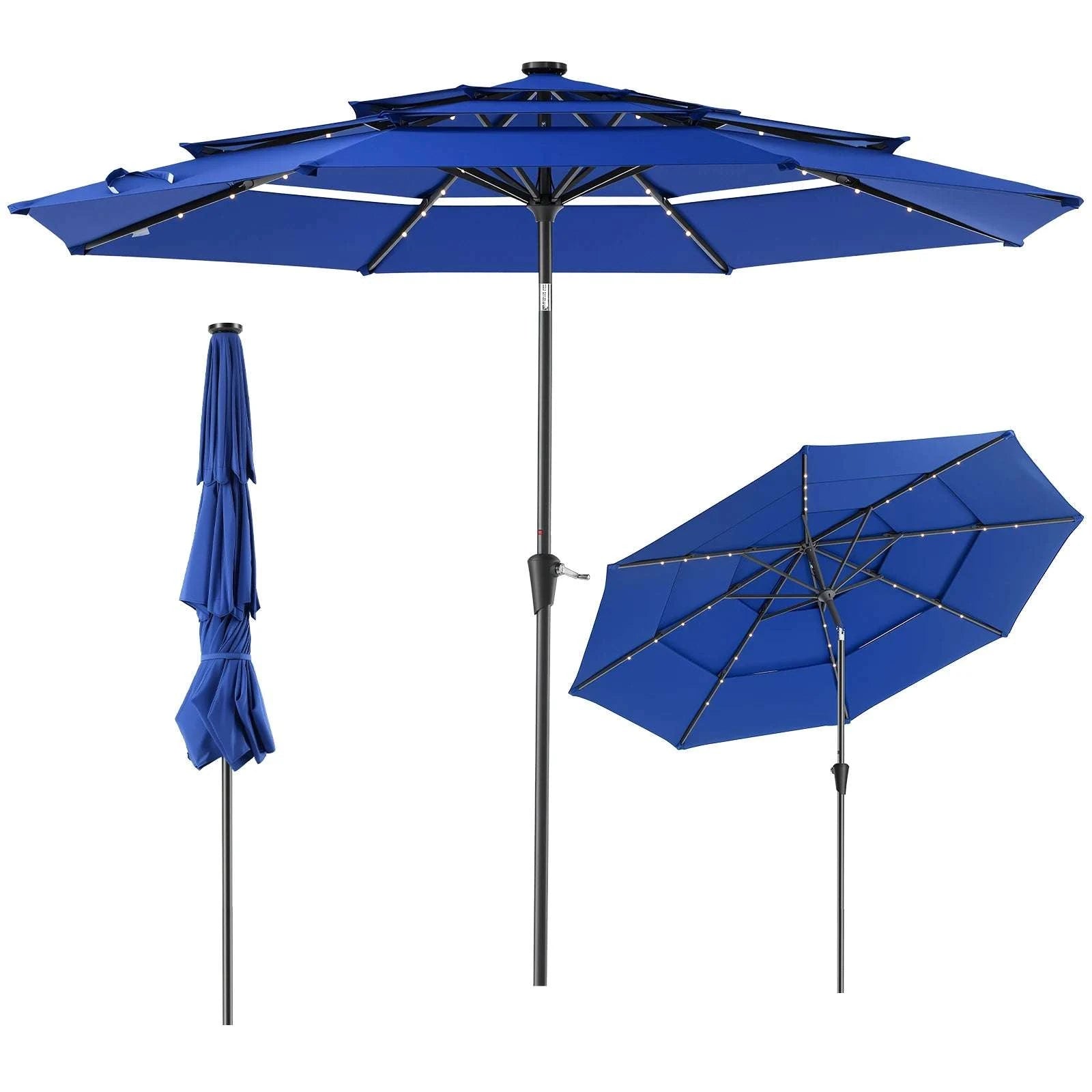 10FT Solar LED Patio Umbrella with 3-Tier Vent and Crank-KHAKI / United States