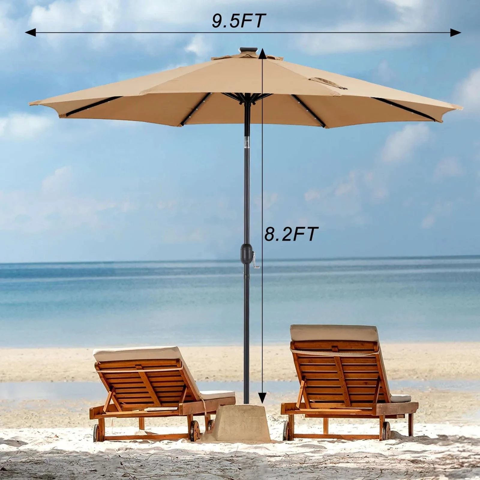 10FT Solar Patio Umbrella with 32 LED Lights Tilt & Crank-BLUE / United States