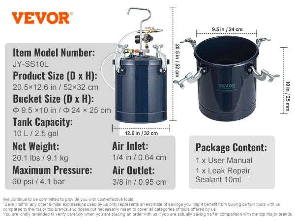 10L Paint Pressure Pot Tank with Adjustable 0–70 PSI Control-10L 70psi 4.8bar / france