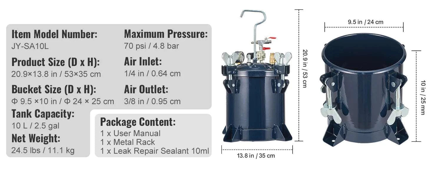 10L Paint Pressure Pot Tank with Adjustable 0–70 PSI Control-10L 70psi 4.8bar / france