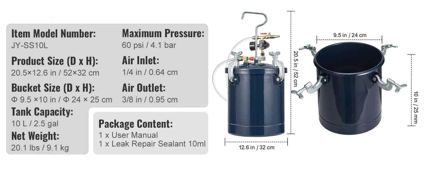 10L Paint Pressure Pot Tank with Adjustable 0–70 PSI Control-10L 70psi 4.8bar / france