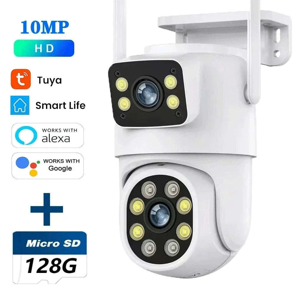 10MP Dual Lens WiFi PTZ Outdoor Security Camera with Auto Tracking-8MP Add 128G Card / AU Plug