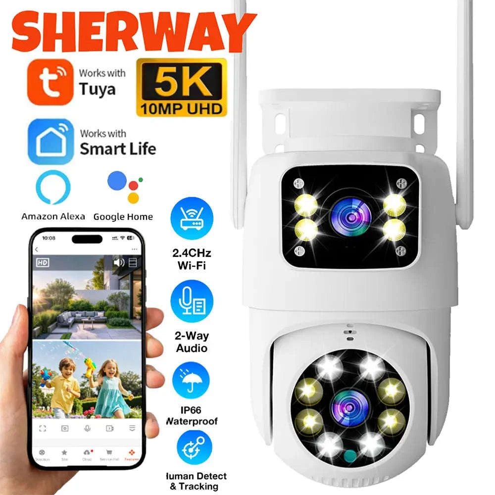 10MP Dual Lens WiFi PTZ Outdoor Security Camera with Auto Tracking-8MP Add 128G Card / AU Plug