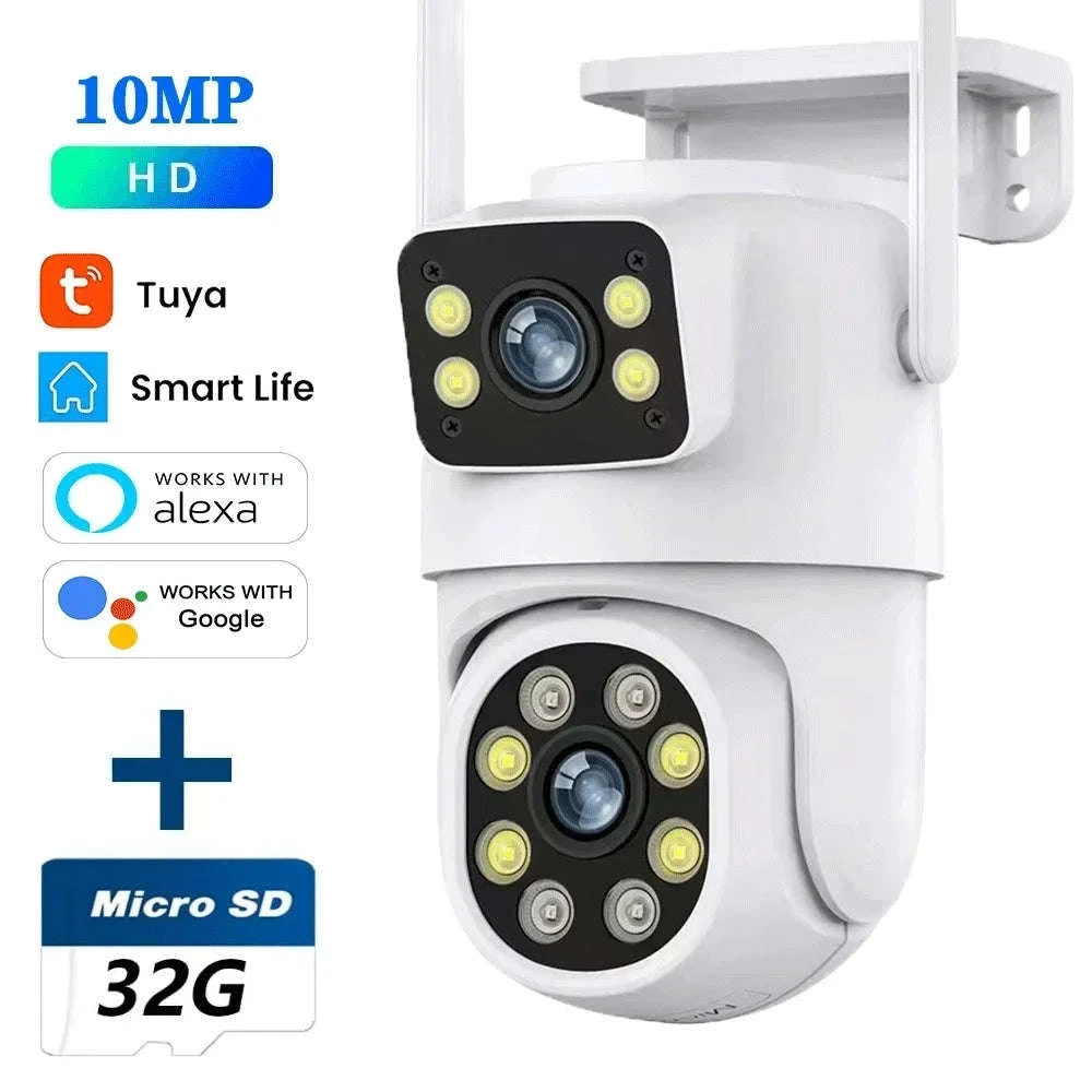 10MP Dual Lens WiFi PTZ Outdoor Security Camera with Auto Tracking-8MP Add 128G Card / AU Plug