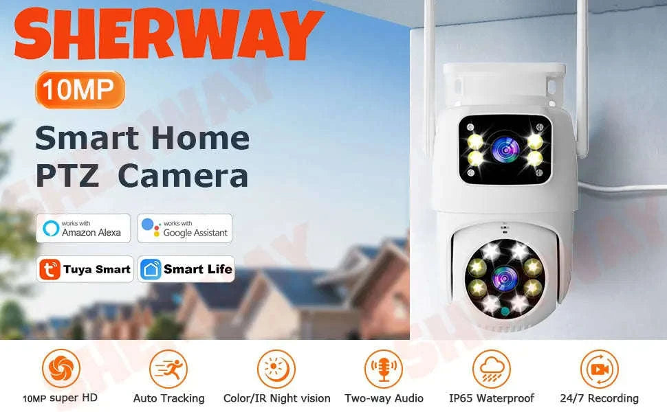 10MP Dual Lens WiFi PTZ Outdoor Security Camera with Auto Tracking-8MP Add 128G Card / AU Plug