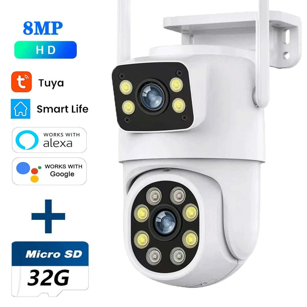 10MP Dual Lens WiFi PTZ Outdoor Security Camera with Auto Tracking-8MP Add 128G Card / AU Plug