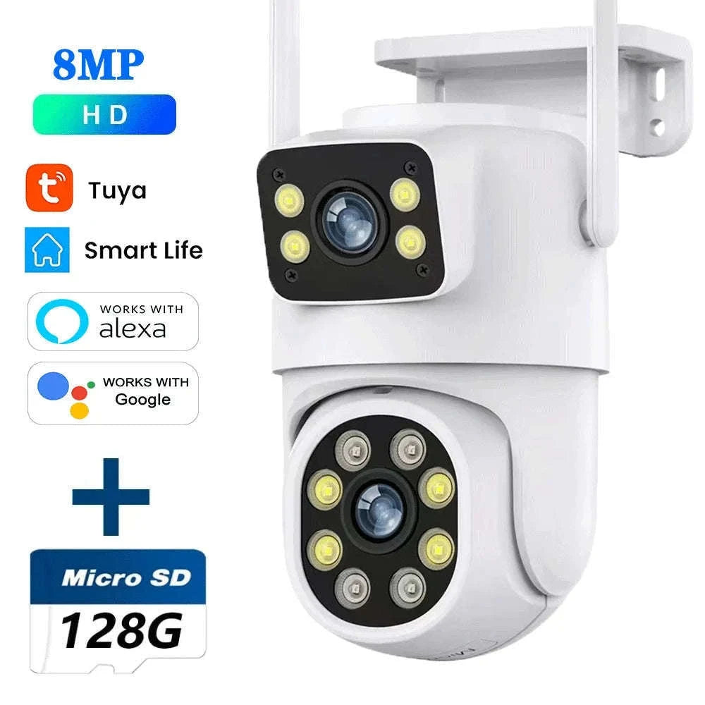 10MP Dual Lens WiFi PTZ Outdoor Security Camera with Auto Tracking-8MP Add 128G Card / AU Plug