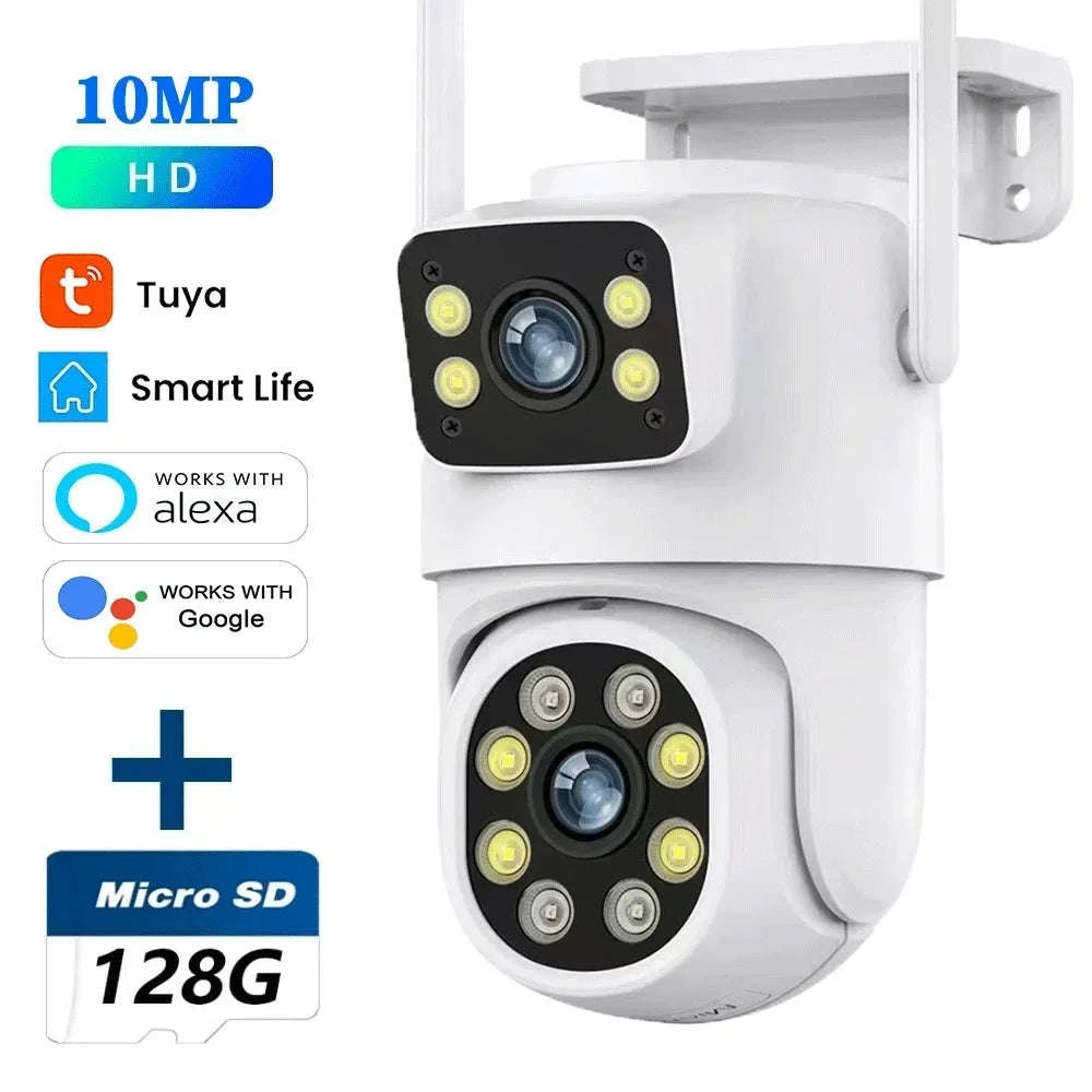 10MP Dual Lens WiFi PTZ Outdoor Security Camera with Auto Tracking-8MP Add 128G Card / AU Plug