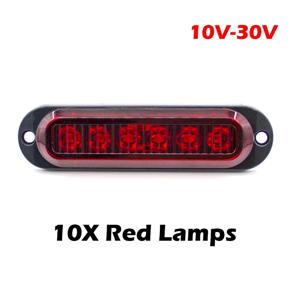 10PCS 12V/24V 6 LED Side Marker Lights Red Amber White-10x Amber / Russian Federation