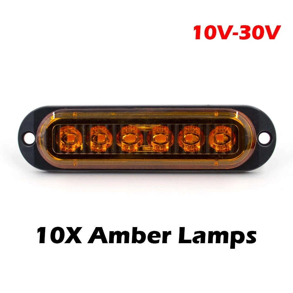 10PCS 12V/24V 6 LED Side Marker Lights Red Amber White-10x Amber / Russian Federation