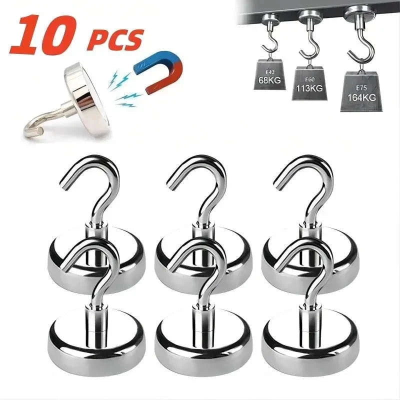 10PCS Strong Magnet Hooks Multi‑Purpose Storage Hooks-E32-Max-Tension34kg / 10PCs