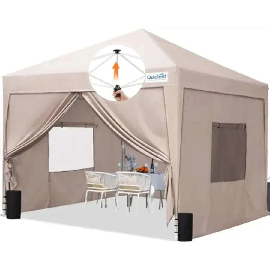 10x10 Pop Up Gazebo Shelter with Sidewalls and Windows-Tan / United States