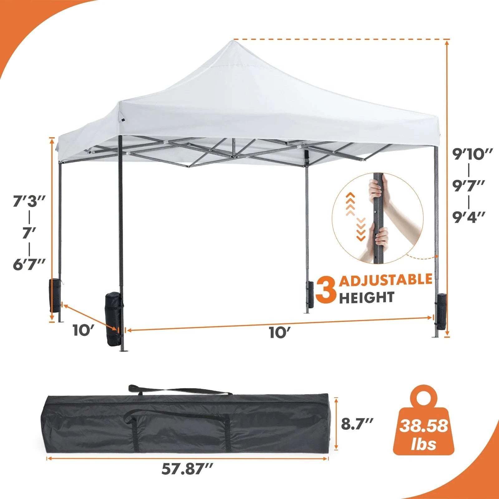 10x10ft Pop Up Canopy Tent with Adjustable Height & Shade Cover-Blue / United States
