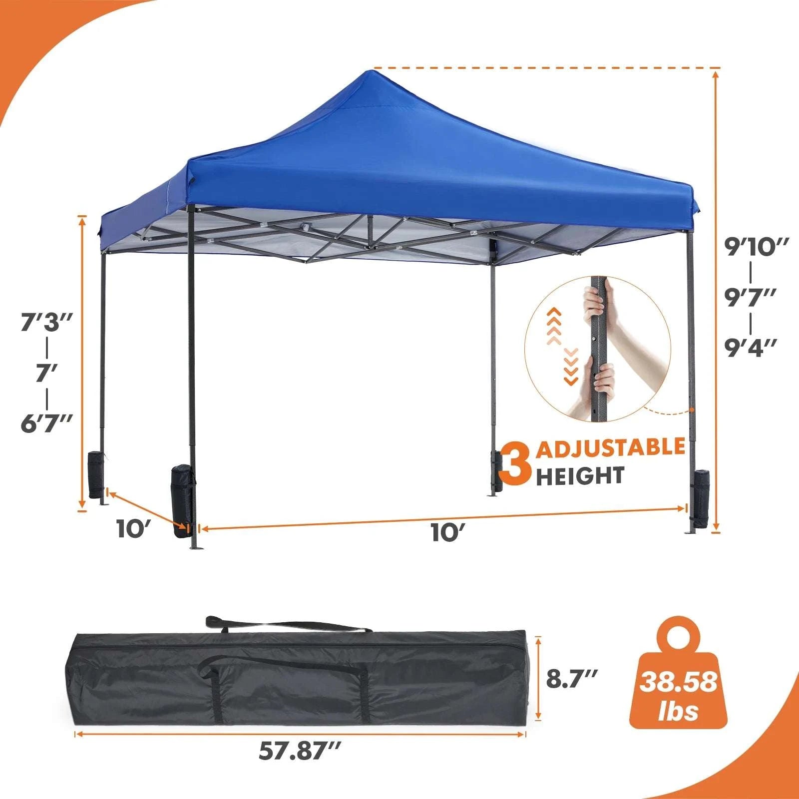 10x10ft Pop Up Canopy Tent with UV Protection & Adjustable Height-WHITE / United States