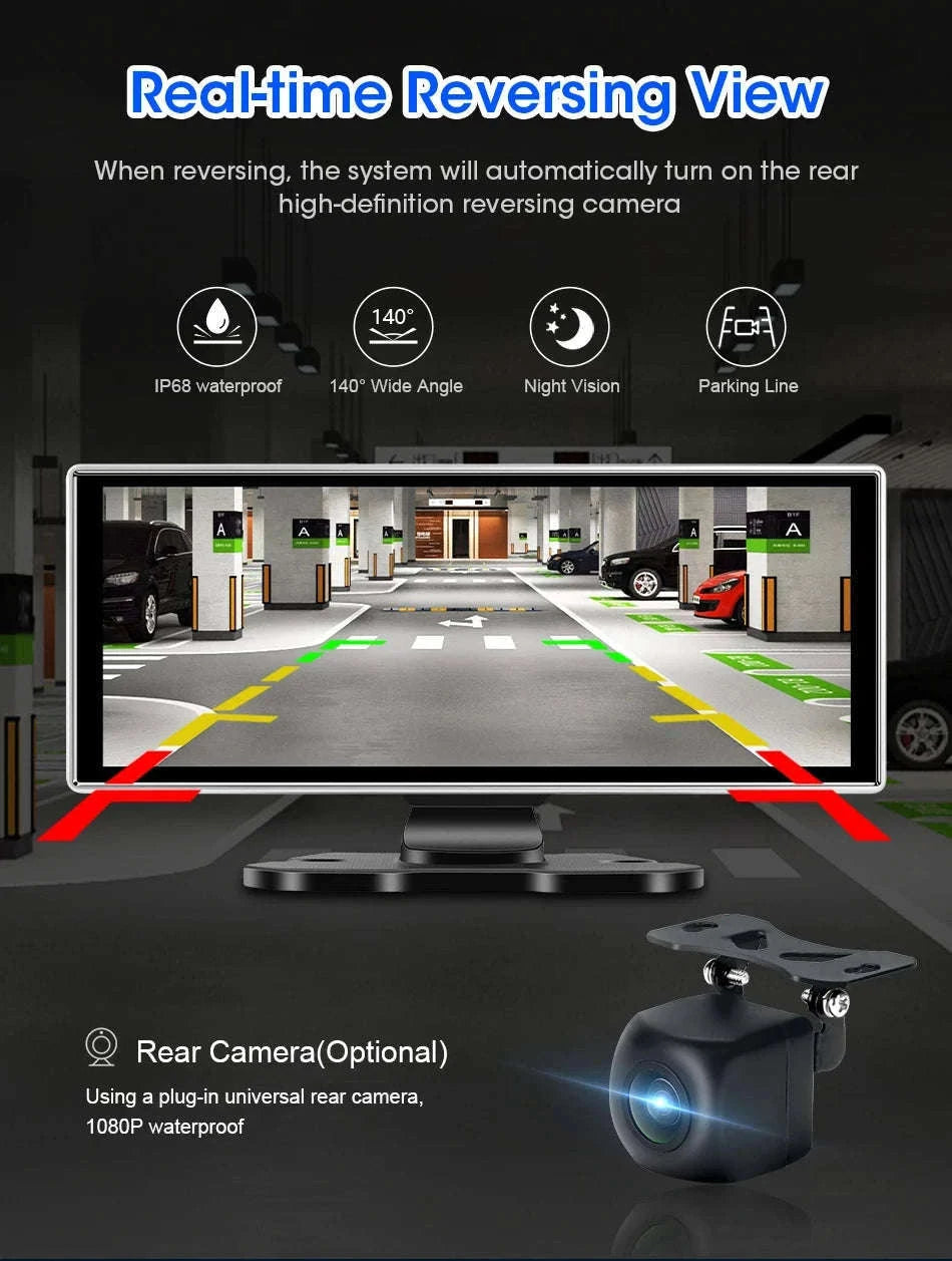 11.26 Inch 4K Car DVR with Wireless CarPlay and Android Auto-10.26inch-Front Cam / NO TF card