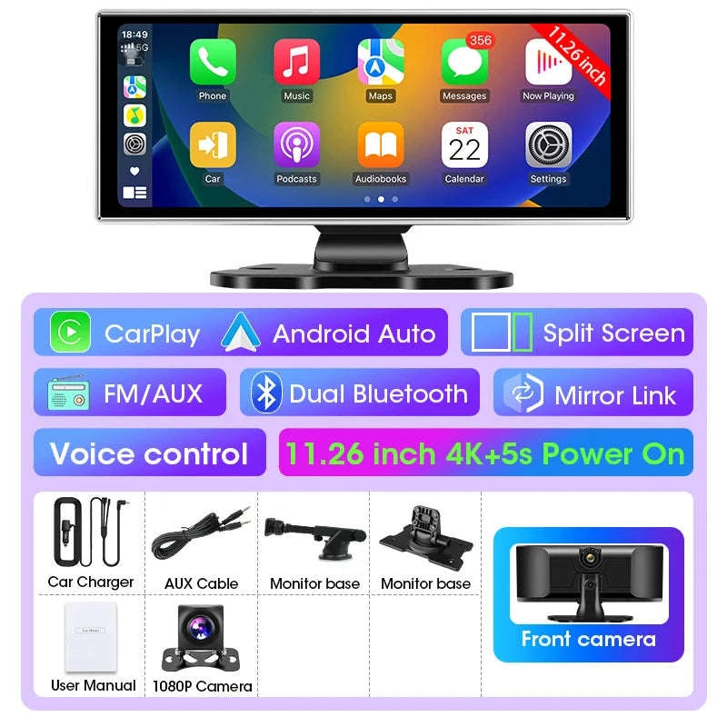 11.26 Inch 4K Car DVR with Wireless CarPlay and Android Auto-10.26inch-Front Cam / NO TF card