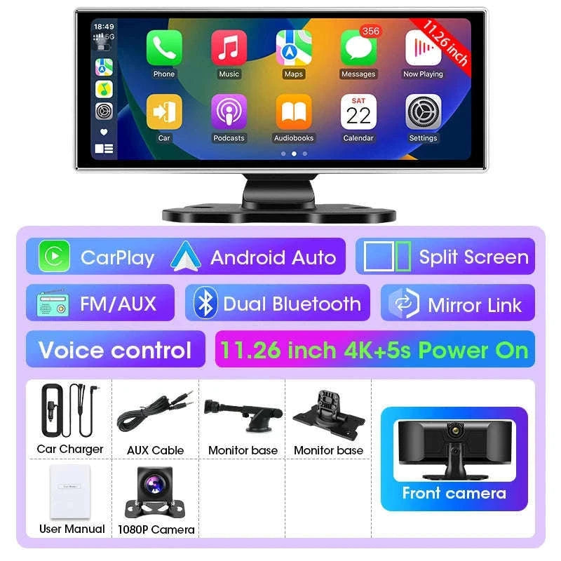11.26 Inch 4K Car DVR with Wireless CarPlay and Android Auto-10.26inch-Front Cam / NO TF card