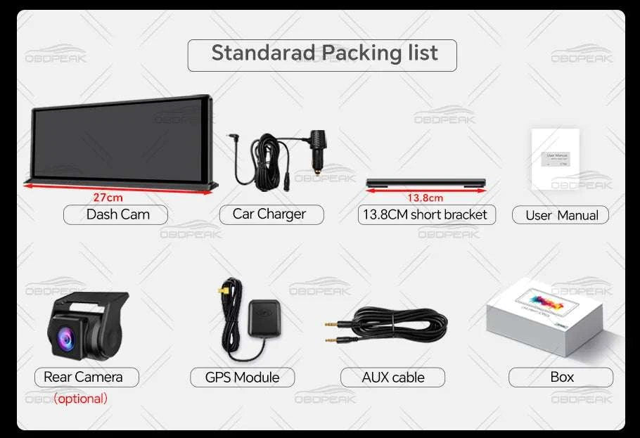 11.3" Android 14 Car Mirror Dash Cam with CarPlay, GPS & 1080P-K60 Pro-Single lens / With 128G TF Card