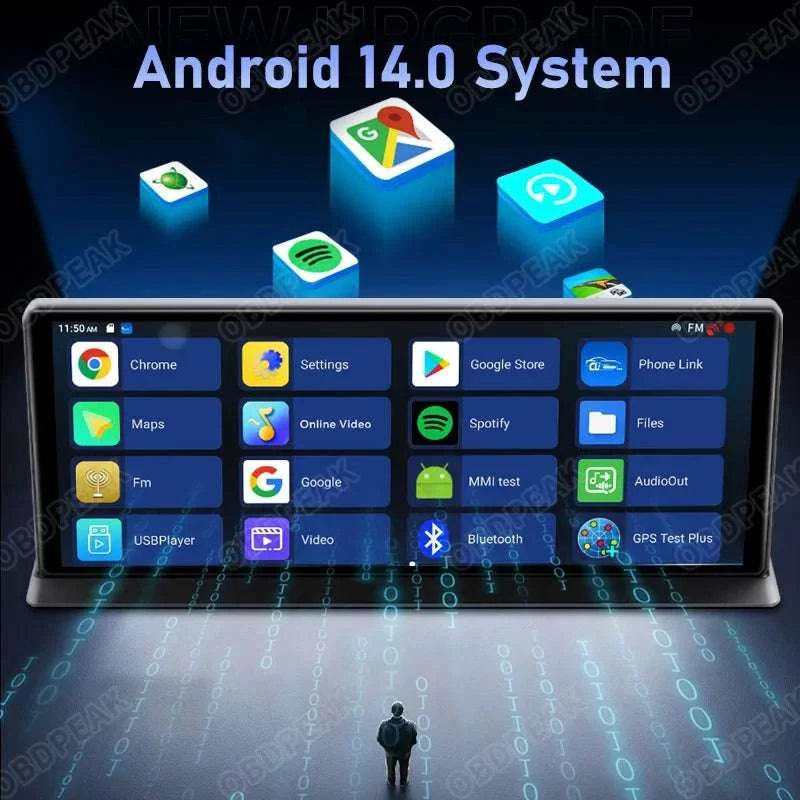 11.3" Android 14 Car Mirror Dash Cam with CarPlay, GPS & 1080P-K60 Pro-Single lens / With 128G TF Card