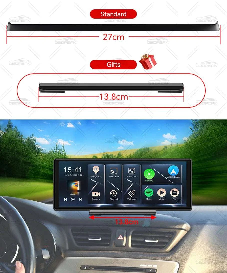 11.3" Android 14 Car Mirror Dash Cam with CarPlay, GPS & 1080P-K60 Pro-Single lens / With 128G TF Card