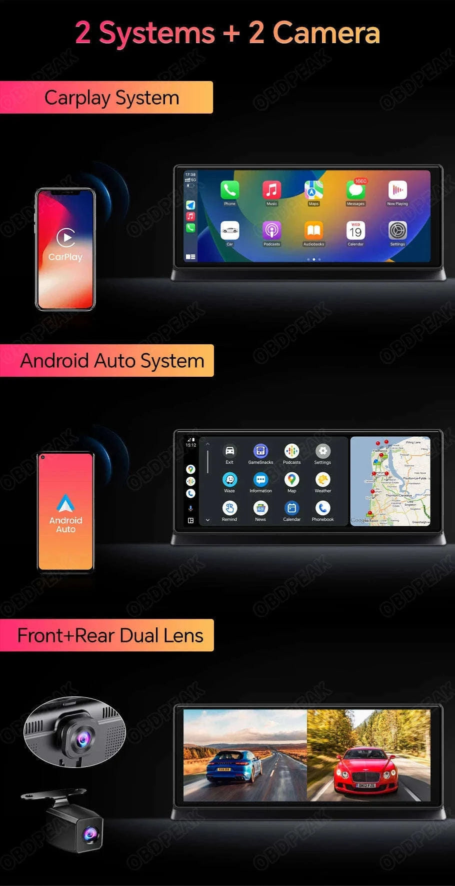 11.3 Inch 4K Car DVR Dash Cam with GPS and Dual Lens-Single Len / No TF Card