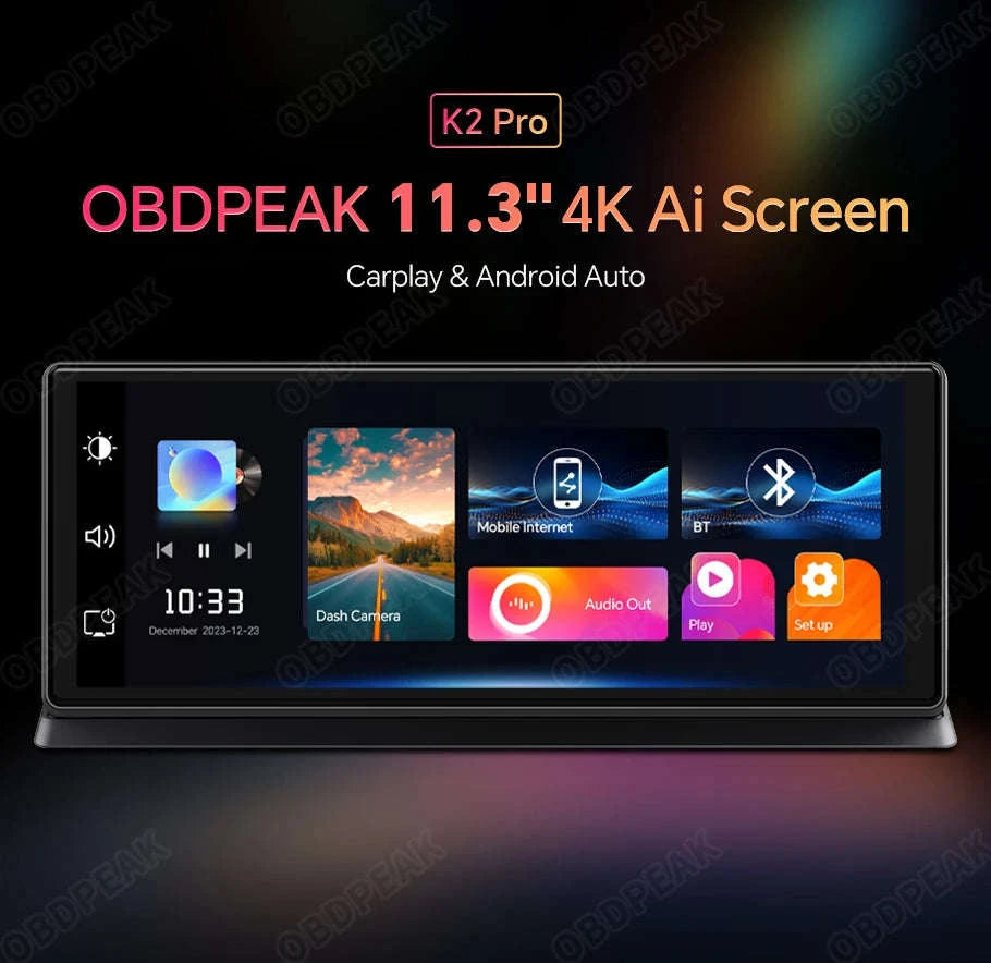 11.3 Inch 4K Car DVR Dash Cam with GPS and Dual Lens-Single Len / No TF Card