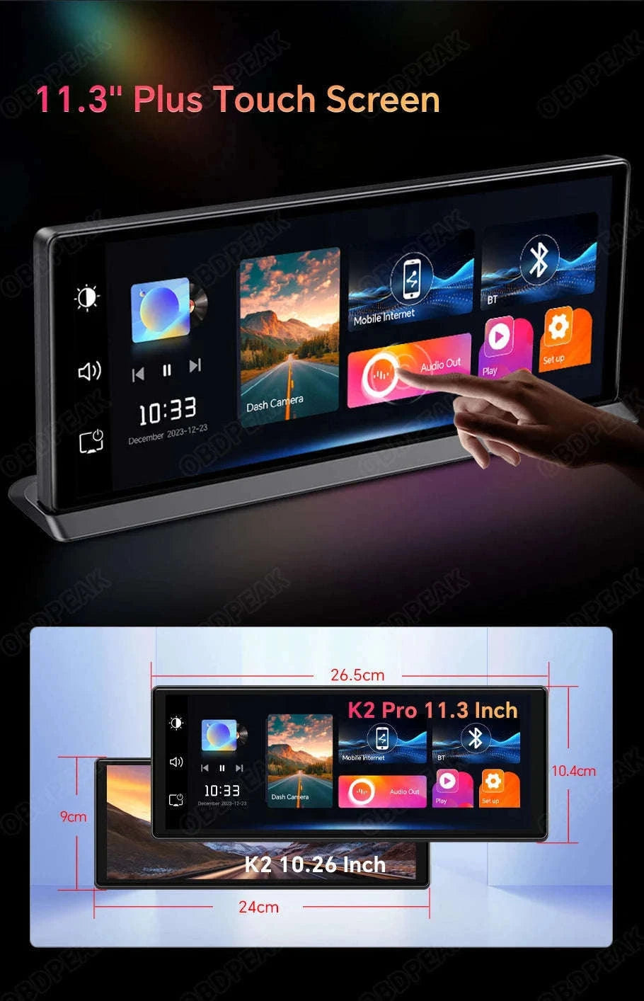 11.3 Inch 4K Car DVR Dash Cam with GPS and Dual Lens-Single Len / No TF Card