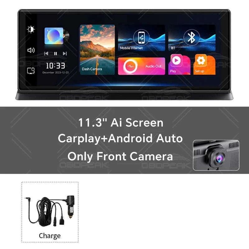 11.3 Inch 4K Car DVR Dash Cam with GPS and Dual Lens-Single Len / No TF Card