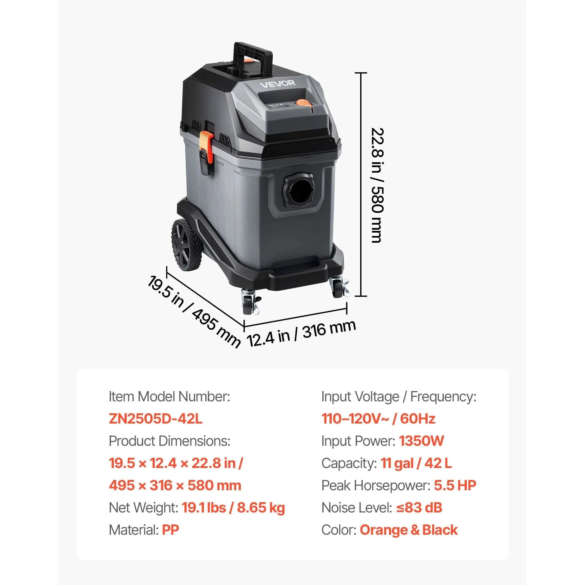 11 Gallon Wet Dry Shop Vacuum 5.5 HP with Self-Clean Filter-United States / 11 Gallon