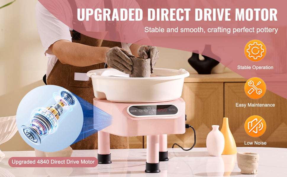 11-Inch Electric Pottery Wheel 450W with Foot Pedal Control-10in pink 350W / france