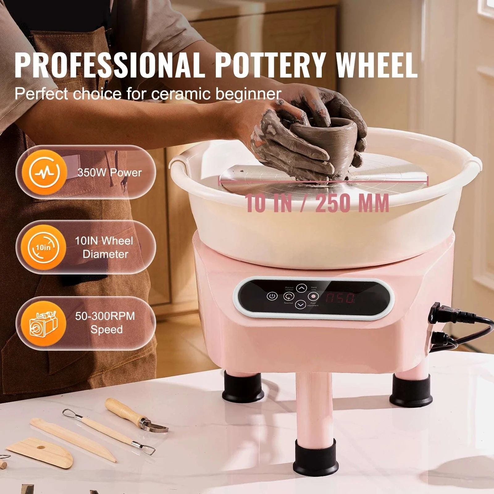 11-Inch Electric Pottery Wheel 450W with Foot Pedal Control-10in pink 350W / france