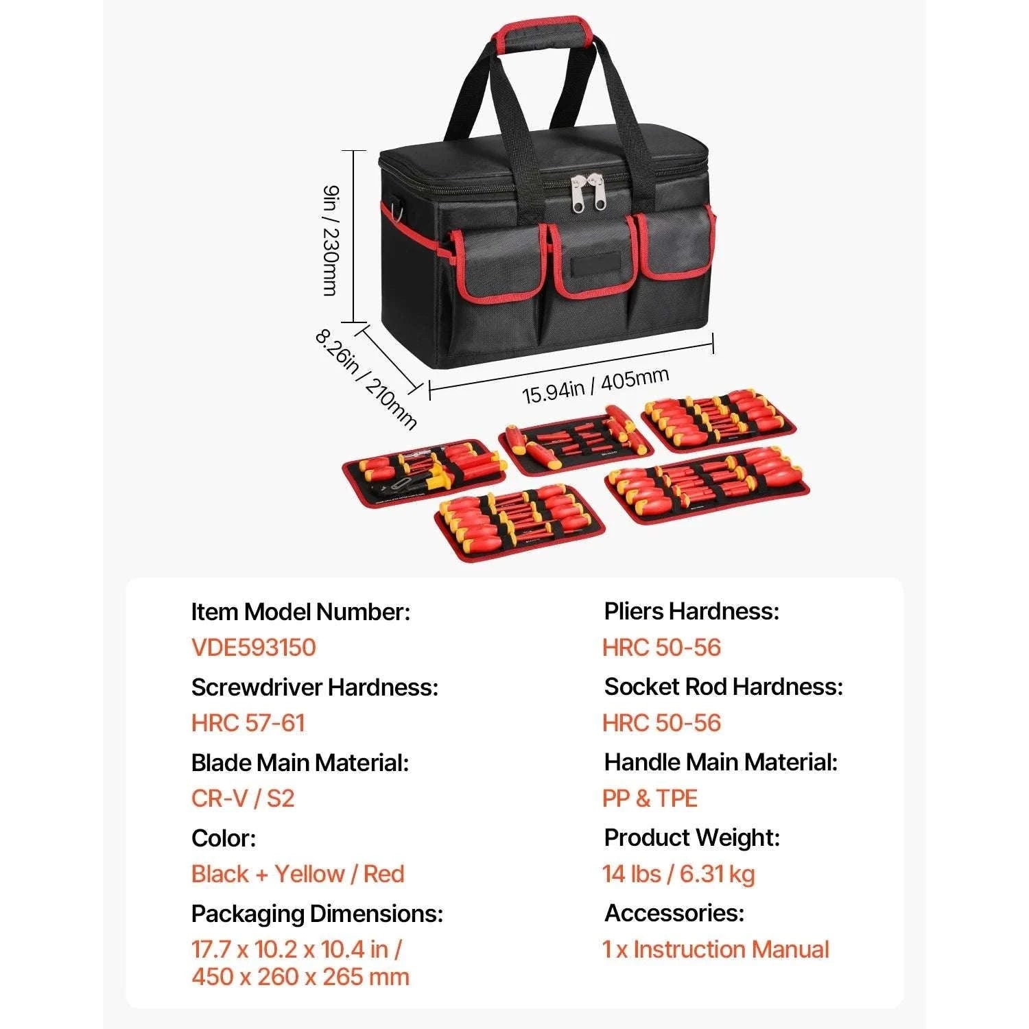 11-Piece 1000V Insulated Screwdriver Set with Voltage Tester-Socket 16PCs / United States