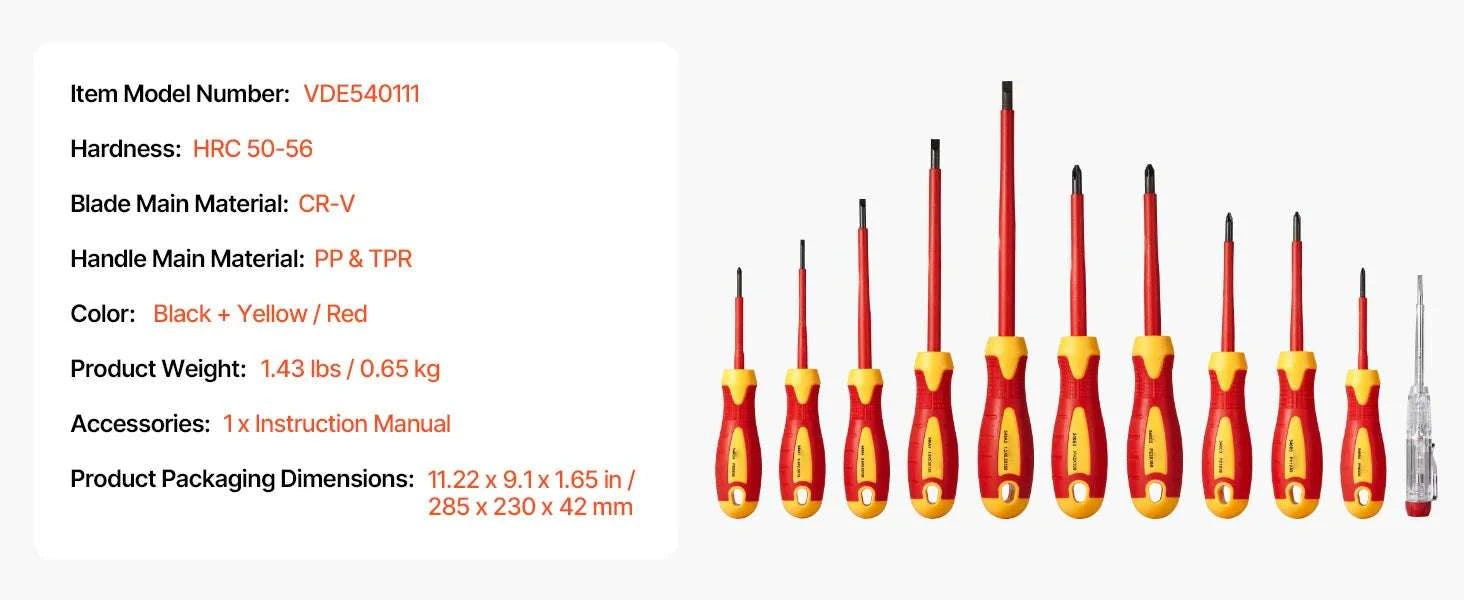 11-Piece 1000V Insulated Screwdriver Set with Voltage Tester-Socket 16PCs / United States